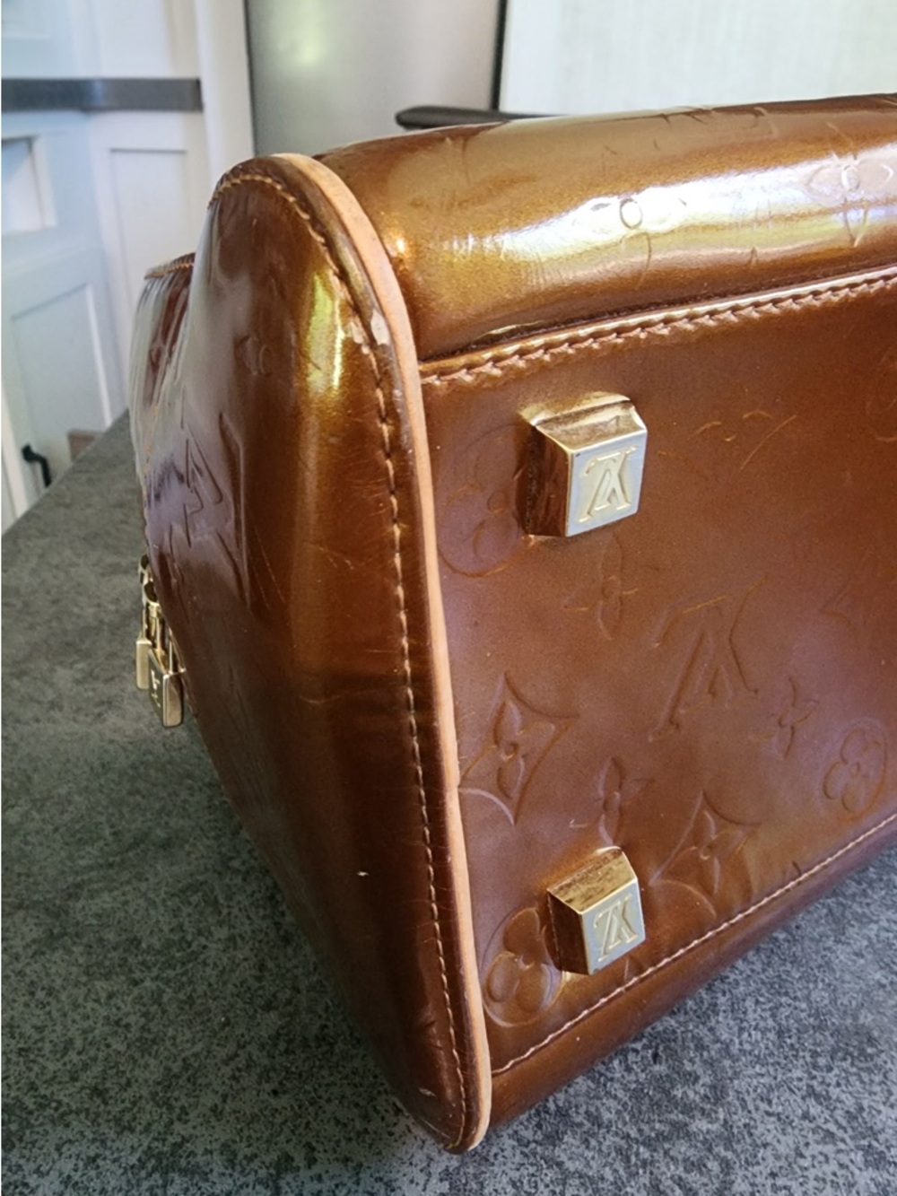 Louis Vuitton Metallic Copper Vernis Monogram Satchel - Picture 6 of 10